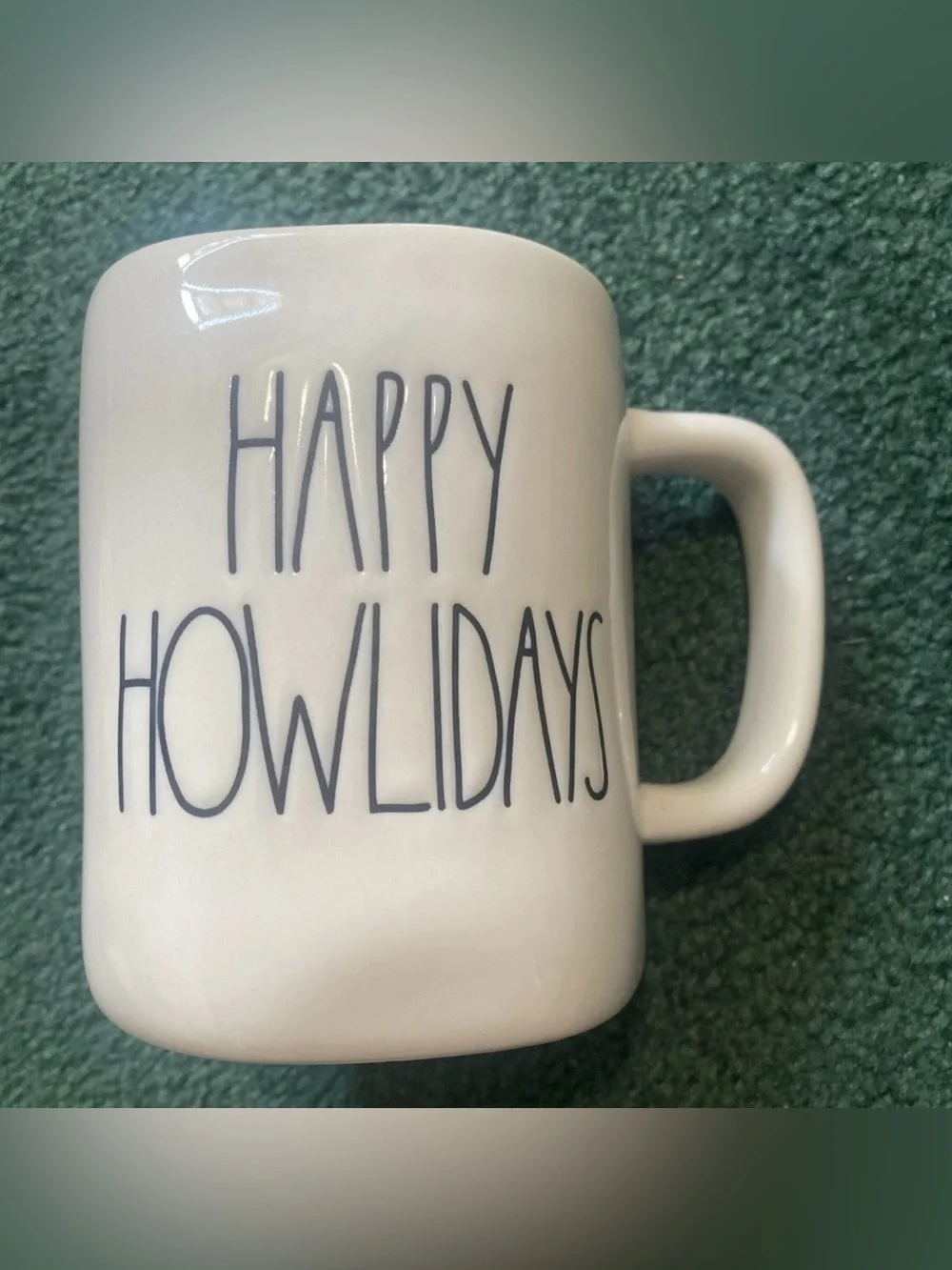 Rae Dunn Cream Mug with Black 'HAPPY HOWLIDAYS' Lettering
